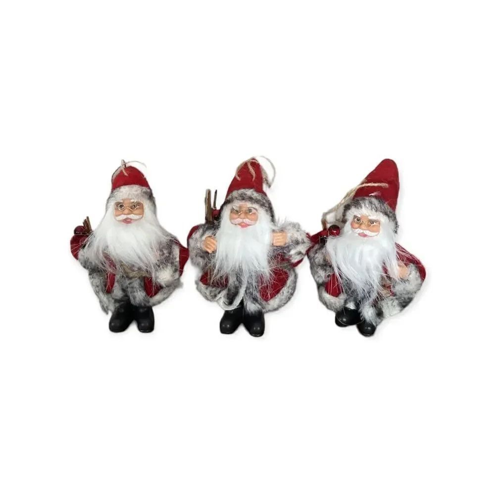 Set of 3 Plastic And Cloth Old World Santa Ornaments